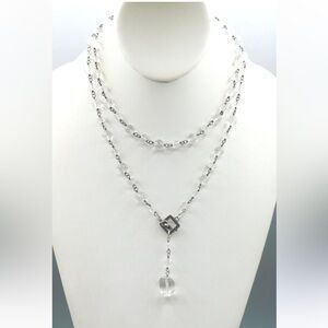Silpada Signed Sterling Silver Clear Glass Faceted Beaded Lariat Necklace LS
